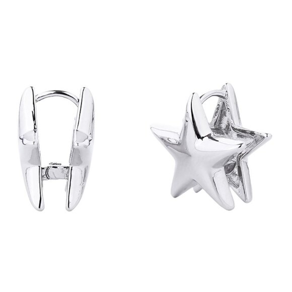 14K Gold Plated Celestial Star Hypoallergenic Huggie Style Earrings NEW - Picture 4 of 5